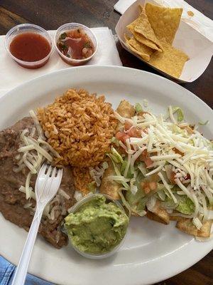 Rolled Tacos plate with chips and salsa