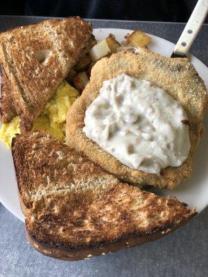 Country fried pork chop - hubby enjoyed it; loved the toast