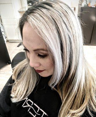 Balyage  platinum from  dark brown