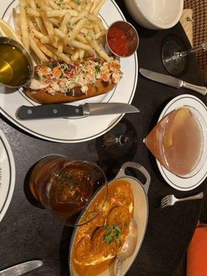 Lobster Roll w fries, and Shimp & Grits.