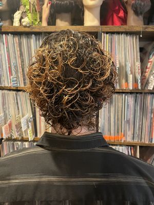 Curly haircut + highlights