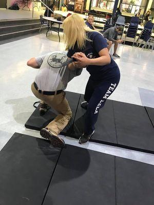 Masters Joe and Bill teaching disarming techniques to the Law Enforcement Leadership  Academy at Frazier Mountain High School.