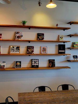 A simple wall of books including Asian Cookbooks