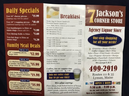 Jacksons menu