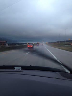 Us driving to San Antonio ! Safely thanks to Fred's cause it was raining like crazy !