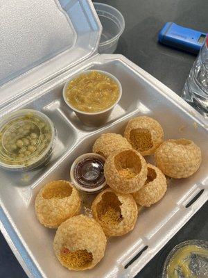 Pani Puri the ultimate combination of crunchy, crispy and creamy!  Love it.