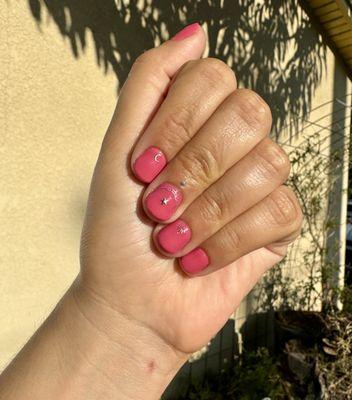 Structure Gel Mani with Pink Gel and Silver Decals