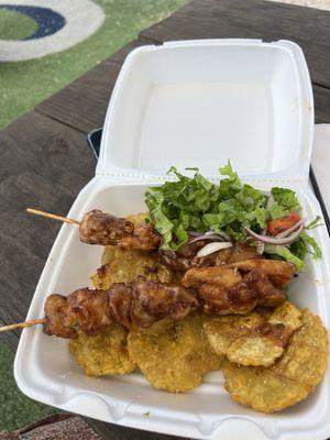 Tonones(fried plantain), chicken ok a stick, salad!