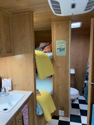 Stella has bunks beds in addition to the Queen size bed. Perfect for families with younger children.