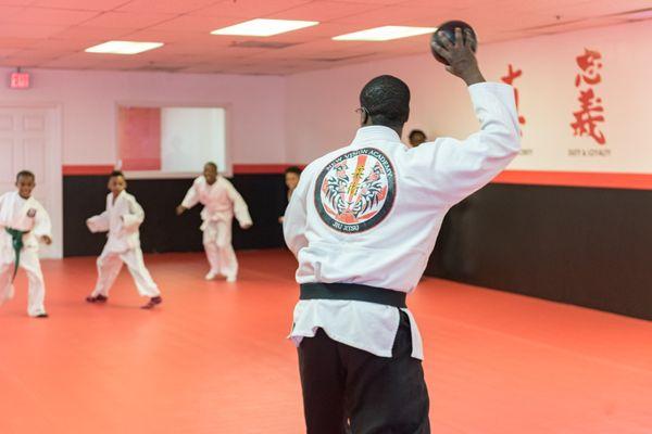 Playing Ninja Ball (Dodge ball with minimum movement) with Kids Jiu jitsu class.