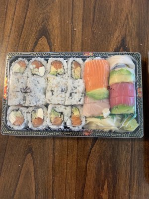 Right to left - Philly Roll, Alaska Roll, Rainbow Roll