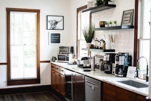 Our kitchen is stocked with local coffee and espresso, sodas, water and beer!