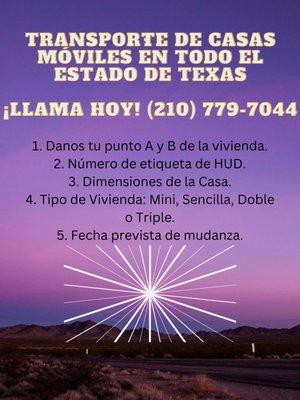 Transporte de casas móviles en todo el estado de Texas

¡Llama hoy! (210) 779-7044