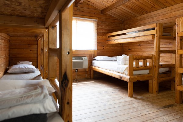 The inside of our log cabin -- AC included!