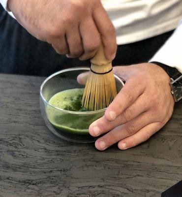 Matcha  Latte being prepared