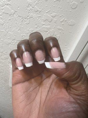 Literally the nails that were done today 4/12/2024. Horrible.