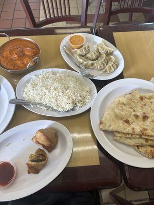 2 Vegetable Samosa Chicken Tikka Masala Plain Naan Plain Rice Vegetable MoMo (8pcs)