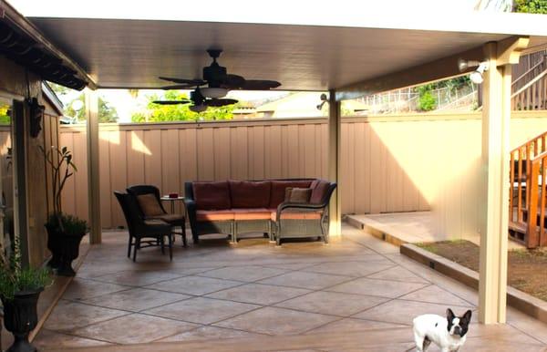 Our A to Z patio cover extends to the end of our concrete patio.