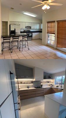 Before and after full kitchen renovation with design consult