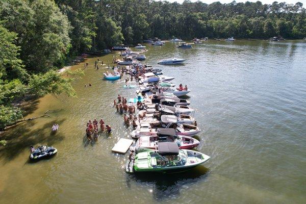 Aerial view from a nice day at party cove.