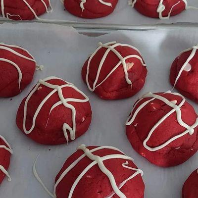 Red velvet cookies with cream  cheese glaze