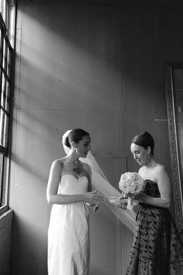 A bride and her mother at the Metropolitan Building in Long Island City.