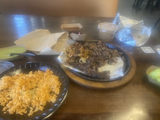 Meal for two....cold. Rip off for $28. Mostly fat in sirloin.  Cold "grilled" onions. Never again