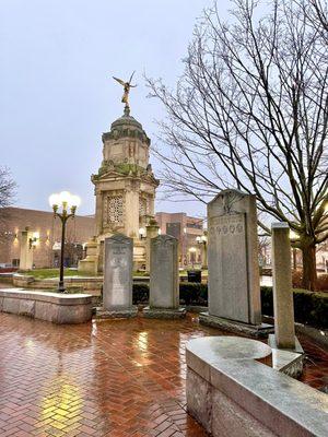 Monuments including civil war monument in Central Park on main st