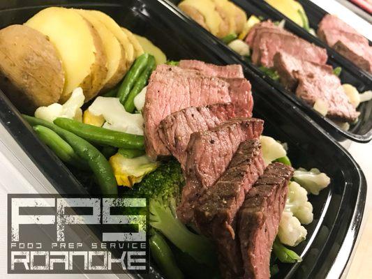 Build Your Own Bowl with Steak, Chef's Blend Mixed Vegetables, and White Potato.