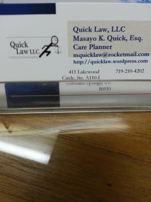 Attorney Quick's business card.