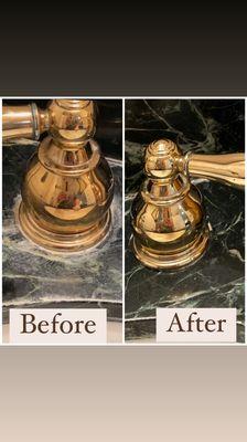 Removing hard water stains from the faucet.