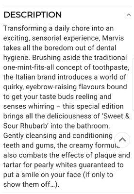 Online description of the toothpaste flavor