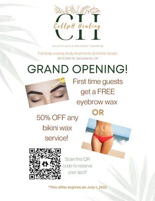 Grand Opening complimentary and discounted services! This offer will expire on July 1, 2022 and prices will increase!