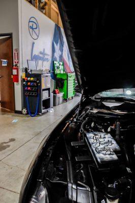 Personalized Mustang getting an inspection