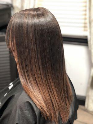 Balayage with color gloss and Brazilian blowout