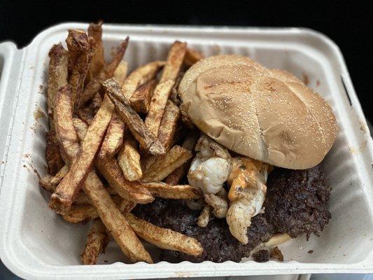 Lobster burger w/ Cajun fries