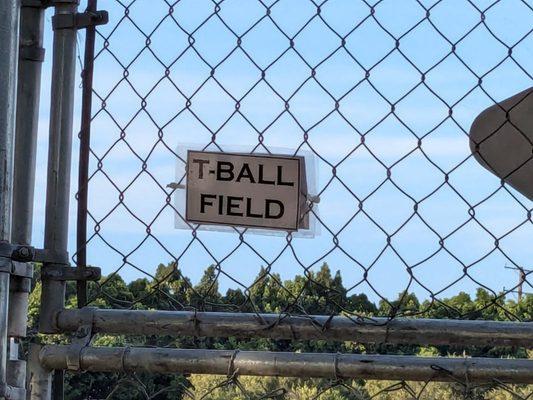 Sign denoting this field for T-Ball