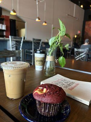 Lavender Lavendar Bee Latte& Red Velvet Cream Cheese Muffin