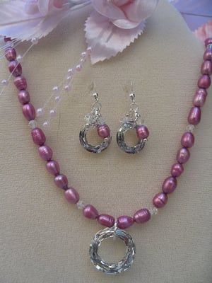 Pretty Violet Pink Pearl and Swarovski Crystal Necklace and Earrings (sold seperately)