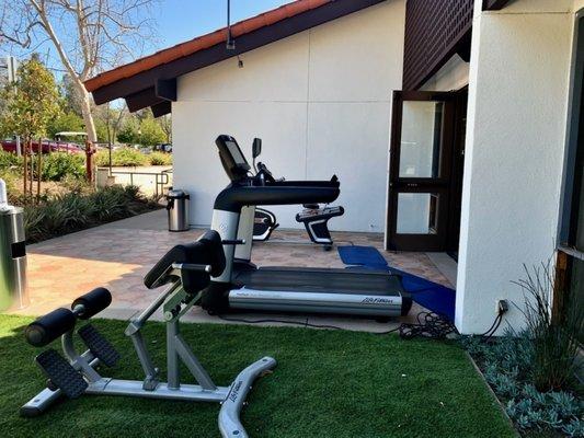 Treadmills, bikes and an elliptical trainer are available outdoors