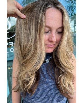 Partial Highlight + Under base color + goldwell gloss + style by Kayla