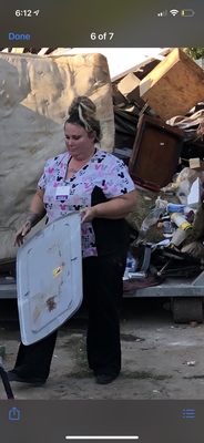 Lady working with a badge on...professional.