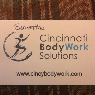 Business card of THE most amazing massage therapist- Samantha K.