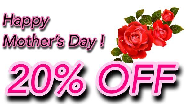 Happy Mother's Day! We are here to celebrate with you come clean your 20% off :)! Accessories and repairs are incurred