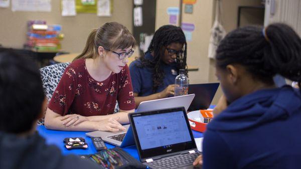 Students collaborating on a group project.