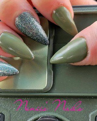 Green stiletto nails