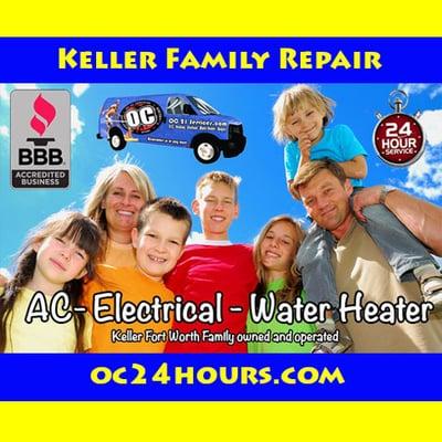 Keller Family repair company, we service home AC, Heating, Heat pump and Electrical repairs. 24/7 at no extra.