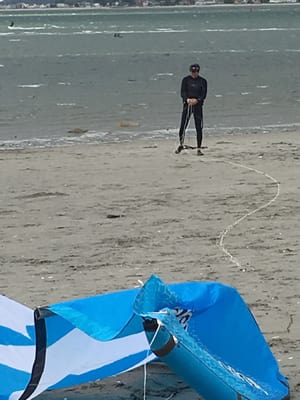 Setting up a small 9 meter kite for launch - good training in heavy winds