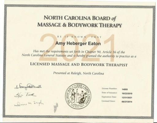 Current massage and bodywork license