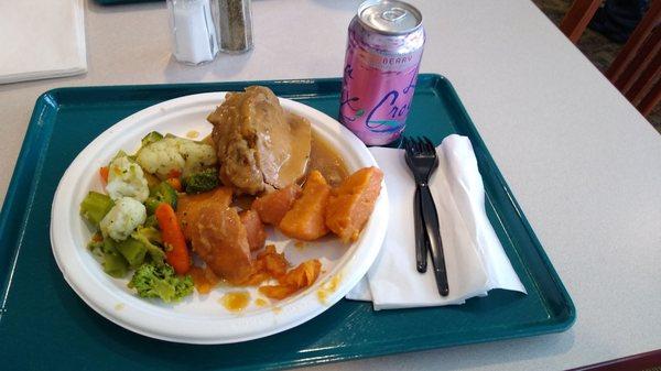 Porkchops with veggies a s sweet potatoes